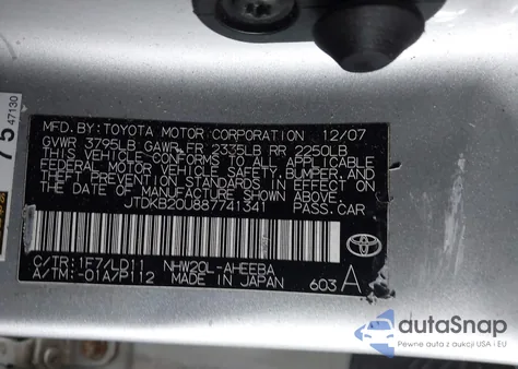 2008 Toyota Prius Standard/Touring z USA, uszkodzony, nr VIN JTDKB20U887741341